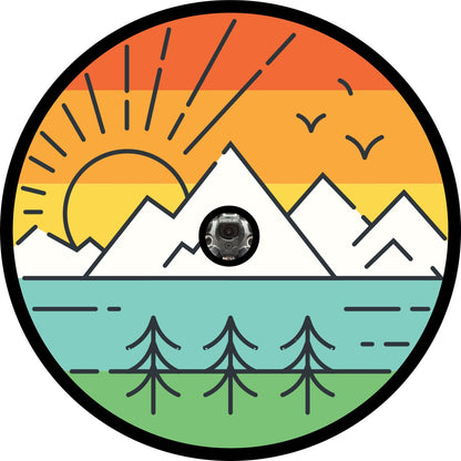 Thin Line Design Retro Landscape Mountain Spare Tire Cover | Jeep, RV, Camper, Bronco, Etc.