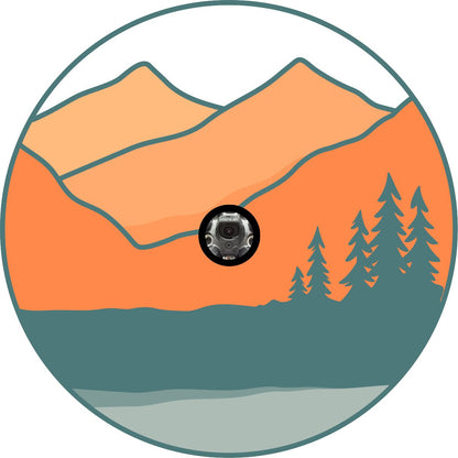 Vintage Trees and Mountains - Teal + Orange Spare Tire Cover
