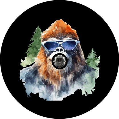 Sasquatch Watercolor Bigfoot Spare Tire Cover For Bronco, Jeep, Camper, RV, Van, Trailer, Motorcoach, & More