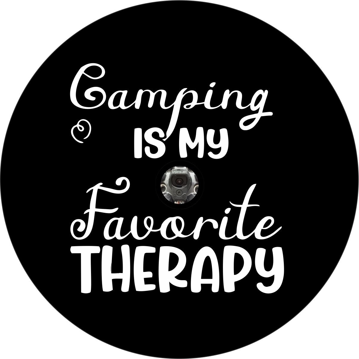 Camping Is My Favorite Therapy - Spare Tire Cover for RVs, Camper, Jeeps, Bronco, and More