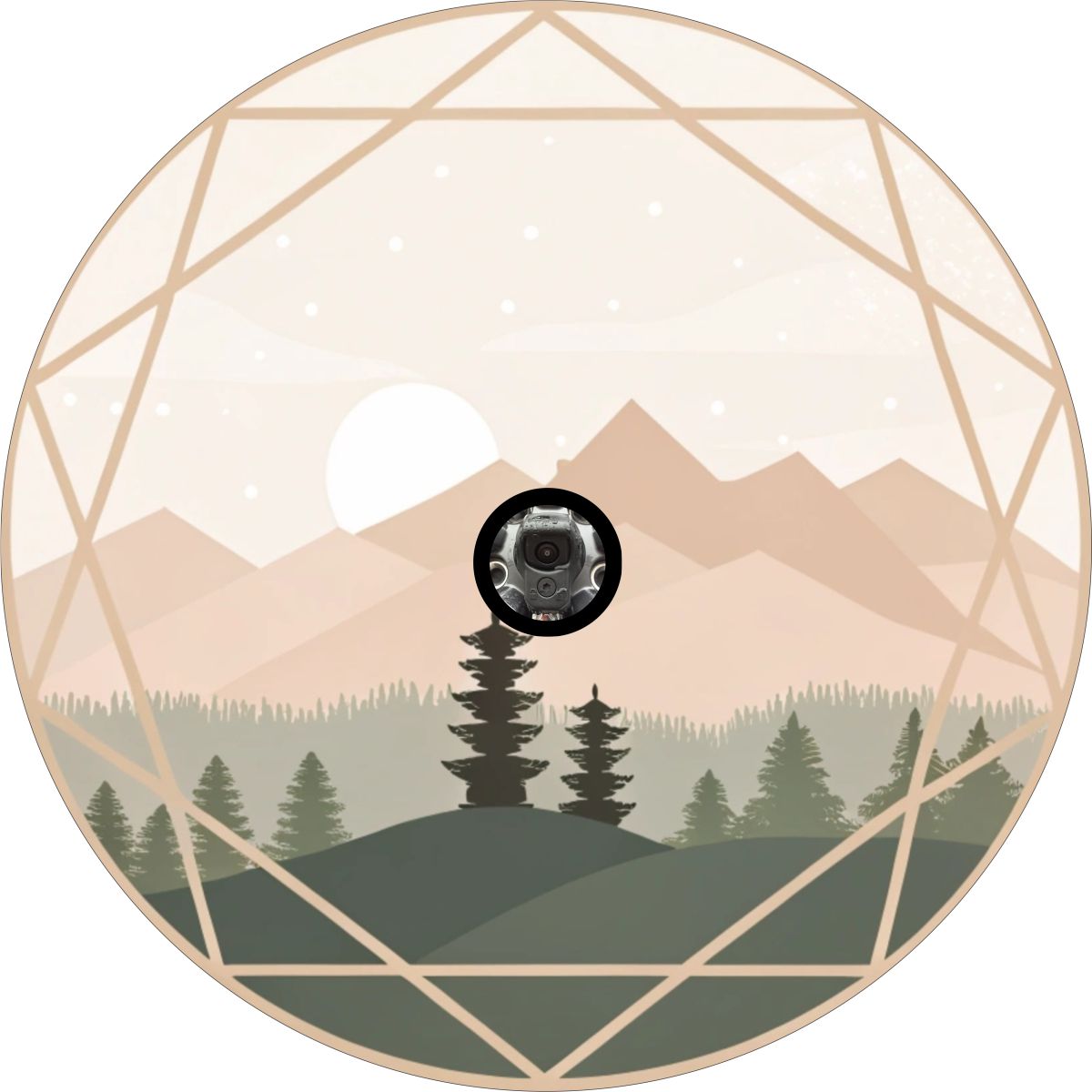 Pastel Gradient Geometric Mountain Landscape with Sun Spare Tire Cover for Jeep, Bronco, RV, Camper, Trailer, & More