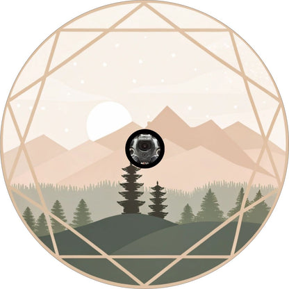 Pastel Gradient Geometric Mountain Landscape with Sun Spare Tire Cover for Jeep, Bronco, RV, Camper, Trailer, & More