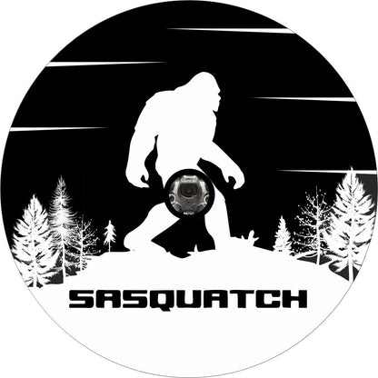 Sasquatch Bigfoot Mountain and Tree Silhouette Spare Tire Cover for Jeep, Bronco, RV, Camper, Trailer, & More