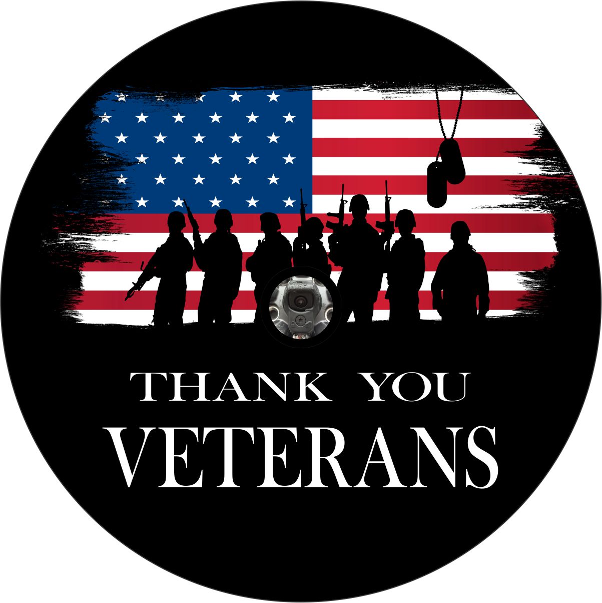 Thank You Veterans American Flag Spare Tire Cover - Jeep, Bronco, RVs, Campers, Vans, Trailers