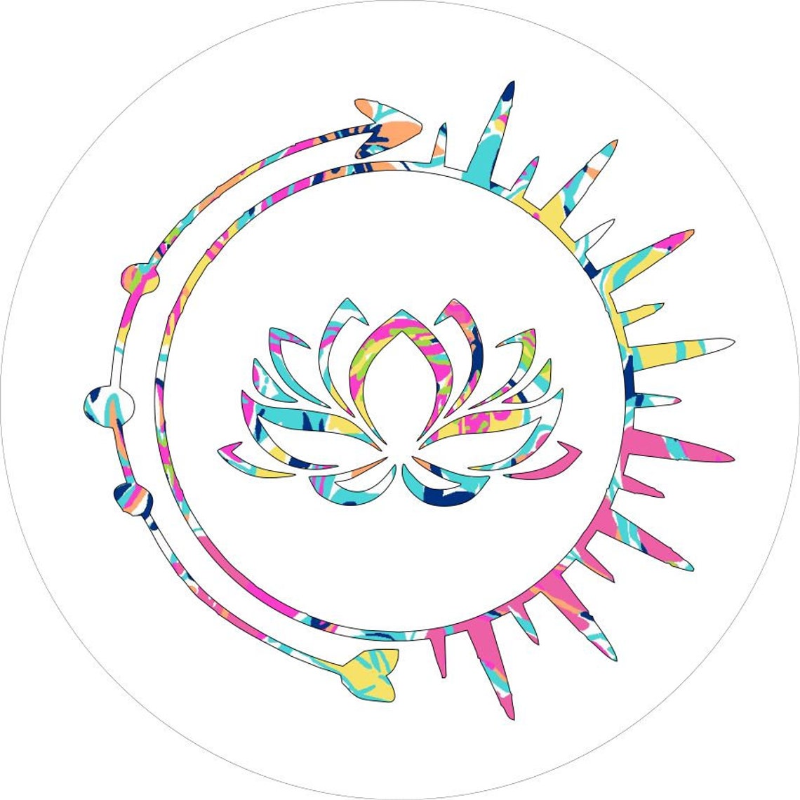Tie Dye Lotus Flower Inside Sun & Arrow Spare Tire Cover