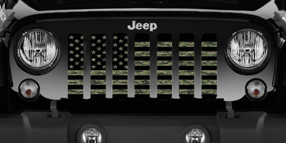 Green Digi Military Camo American Flag Grille Insert