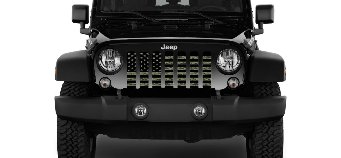 Green Digi Military Camo American Flag Grille Insert