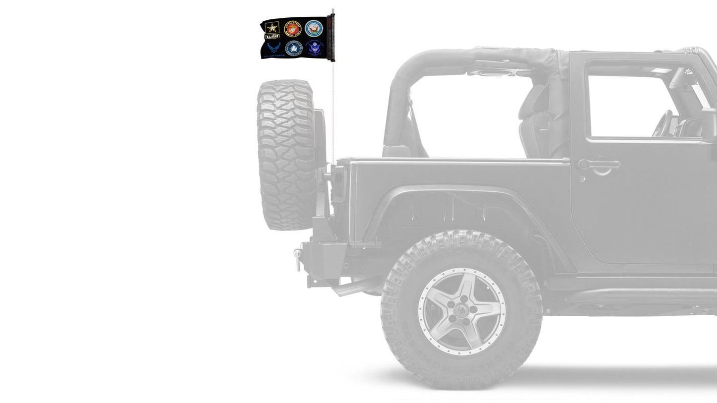 Armed Forces 12"x18" Forever Wave Flag for Jeep Wrangler JLU 4-Door 2018-Present
