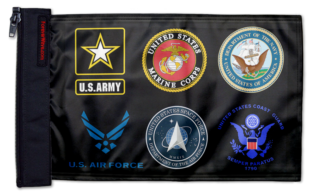 Armed Forces 12"x18" Forever Wave Flag for Jeep Wrangler JLU 4-Door 2018-Present