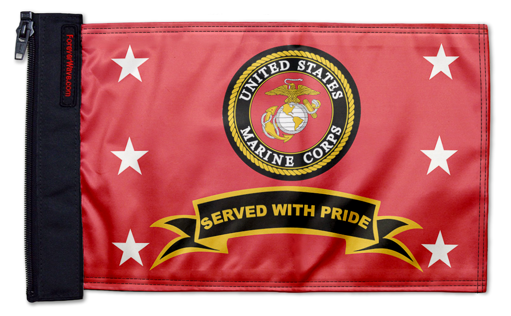 Marines Served With Pride 12"x18" Forever Wave Flag for Jeep Wrangler JLU 4-Door 2018-Present