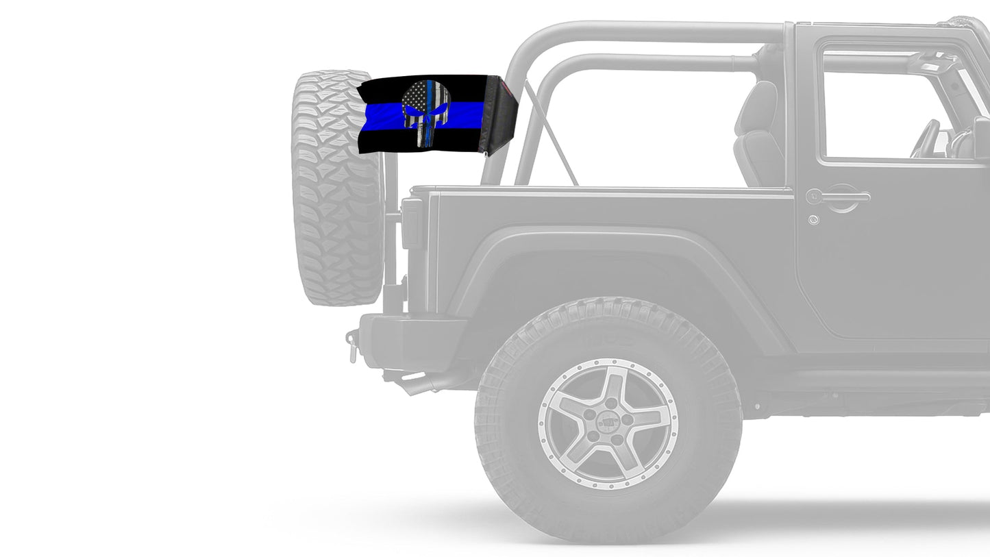 Thin Blue Line Punisher 12"x18" Forever Wave Flag for Jeep Wrangler JKU 4-Door 2007-2018