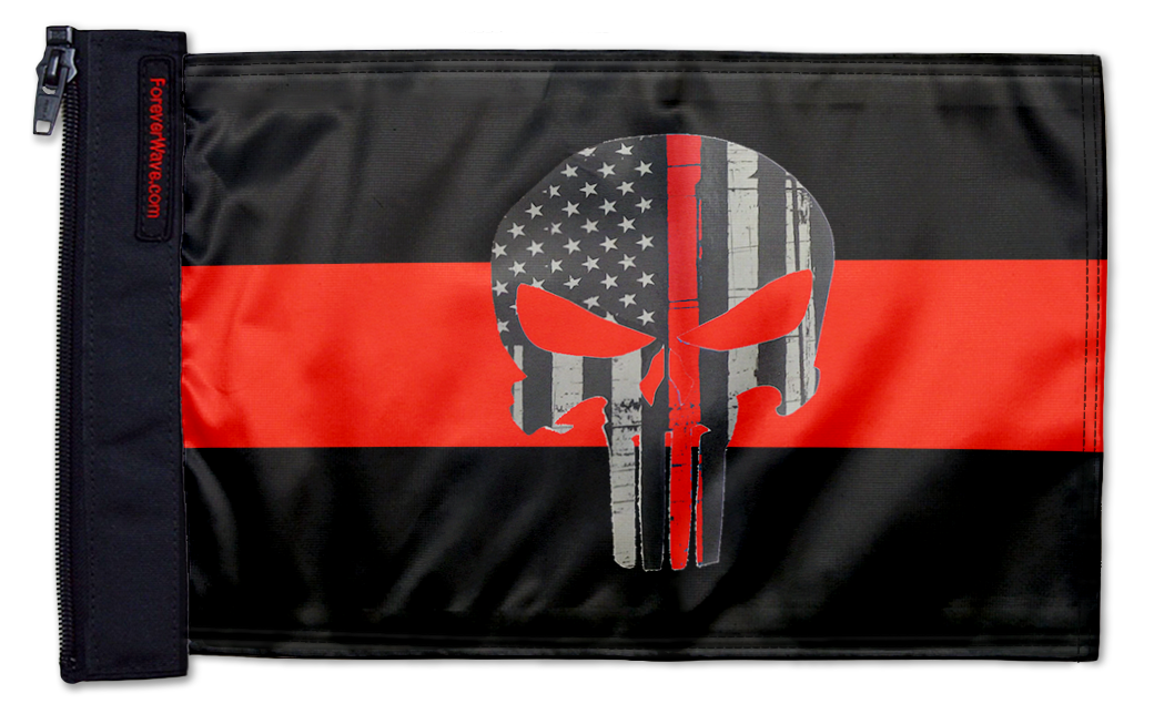 Thin Red Line Punisher 12"x18" Forever Wave Flag for Jeep Wrangler JLU 4-Door 2018-Present