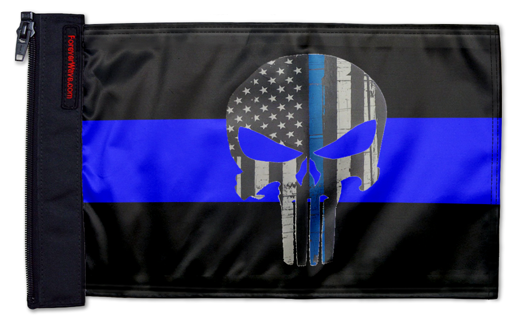 Thin Blue Line Punisher 12"x18" Forever Wave Flag for Jeep Wrangler JLU 4-Door 2018-Present
