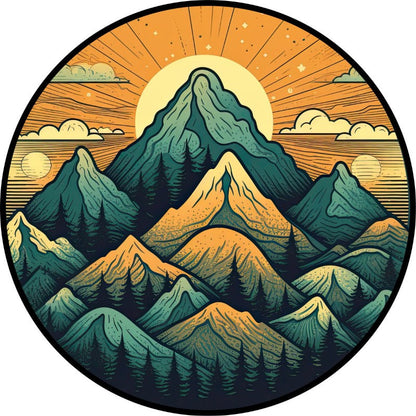 Mountain Landscape Vibrant Orange & Teal Sunset Spare Tire Cover for Jeep, Bronco, RV, Camper, & More