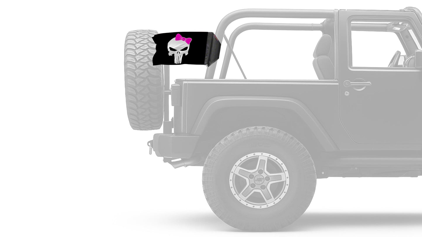 Punisher Pink Ribbon 12"x18" Forever Wave Flag for Jeep Wrangler JKU 4-Door 2007-2018