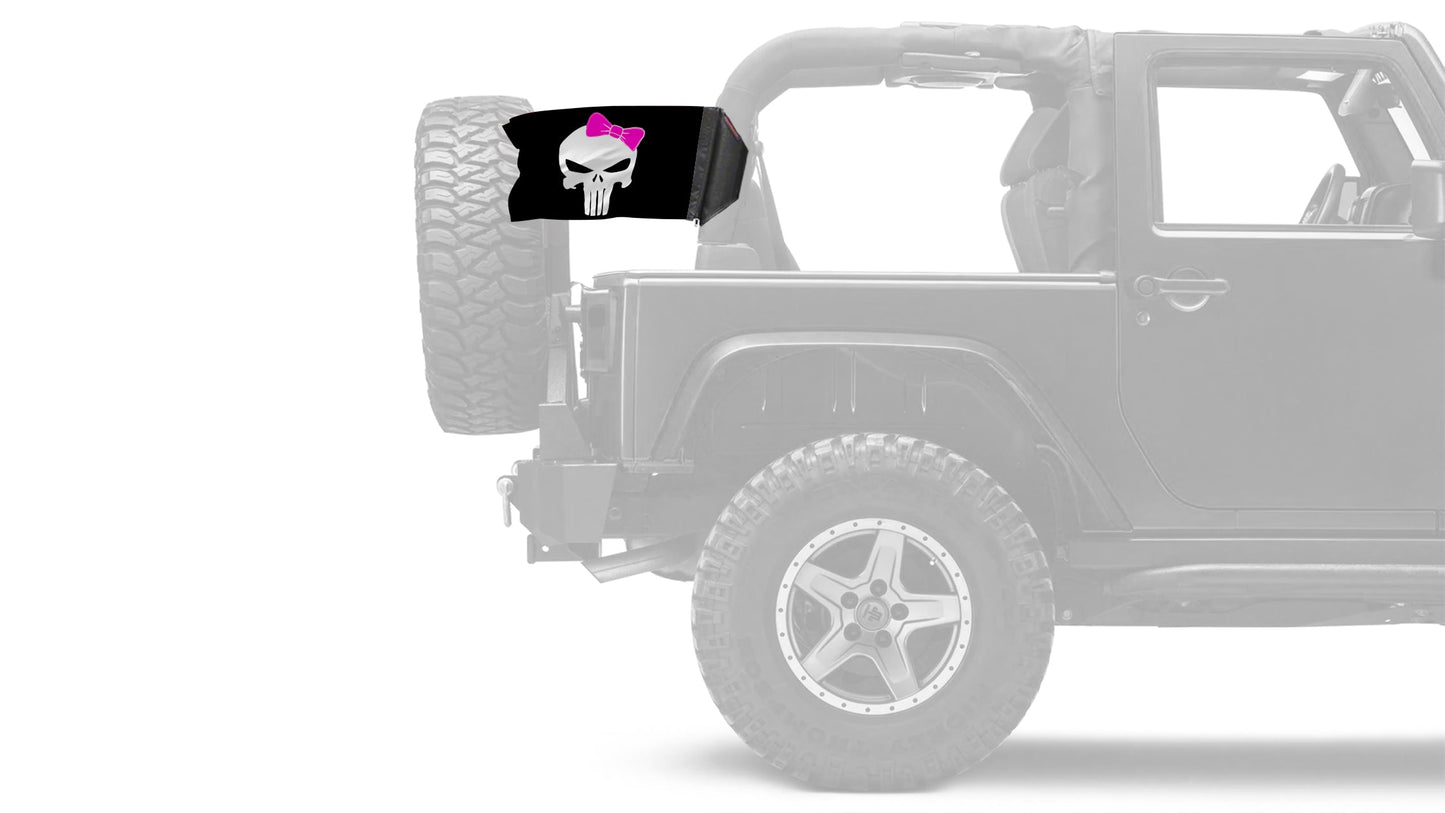 Punisher Pink Ribbon 12"x18" Forever Wave Flag for Jeep Wrangler JLU 4-Door 2018-Present