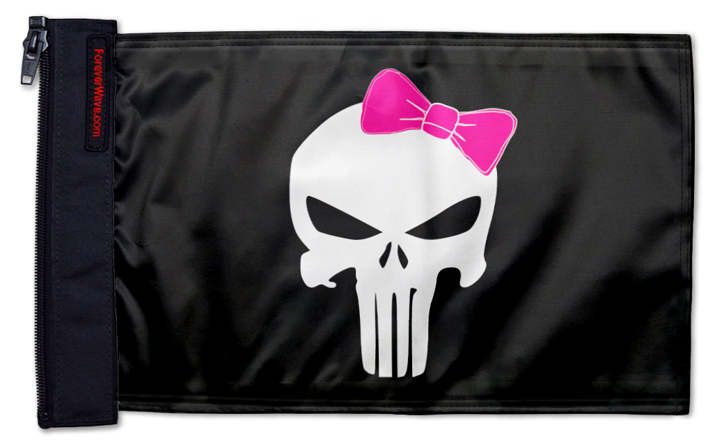 Punisher Pink Ribbon 12"x18" Forever Wave Flag for Jeep Wrangler JLU 4-Door 2018-Present