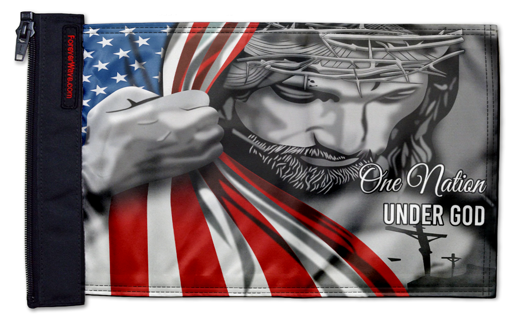 One Nation 12"x18" Forever Wave Flag for Jeep Wrangler JLU 4-Door 2018-Present