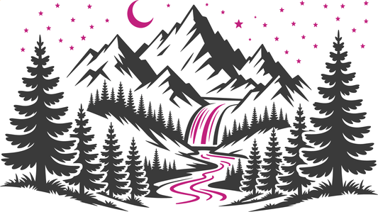 Pink and Matte Black Mountain Scene