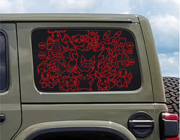 Red Pokemon Back Windows- Pair
