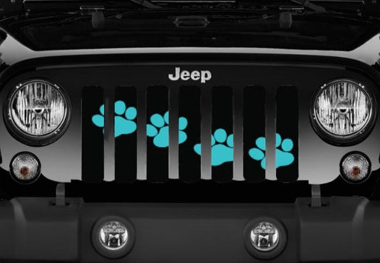 Platinum Puppy Paw Print - Teal Diagonal Grille Insert