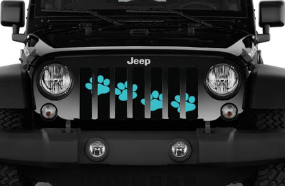 Platinum Puppy Paw Print - Teal Diagonal Grille Insert