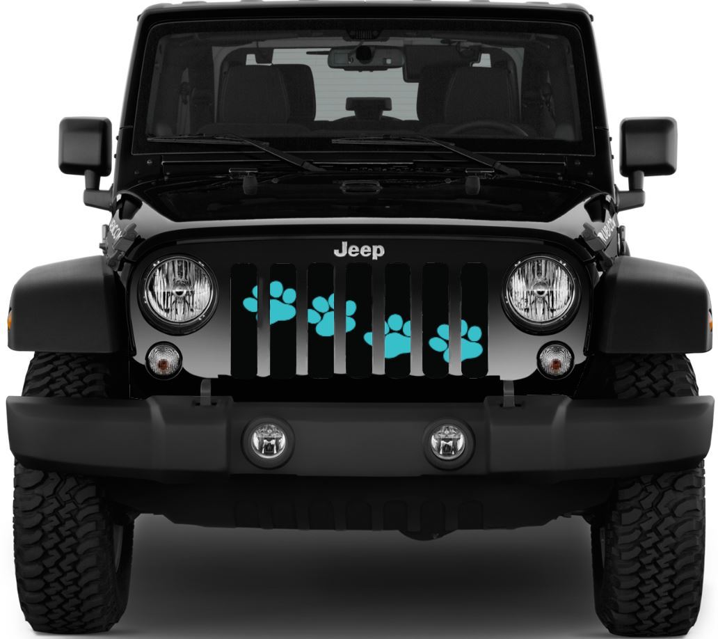 Platinum Puppy Paw Print - Teal Diagonal Grille Insert