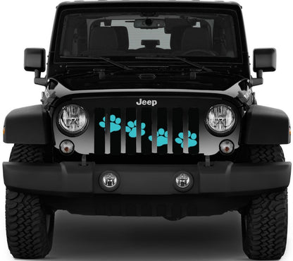 Platinum Puppy Paw Print - Teal Diagonal Grille Insert
