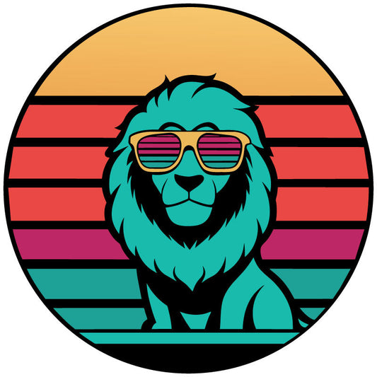 Retro Cool Lion in Sunglasses Spare Tire Cover for Jeep, Bronco, RV, Camper, Van
