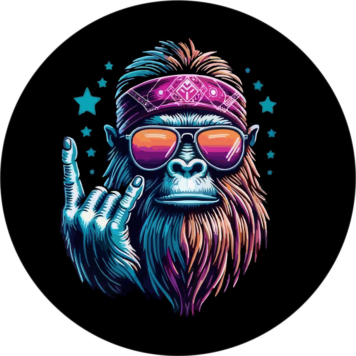 Sasquatch Rock On Hippie Bigfoot Spare Tire Cover for Broncos, RVs, Jeeps, Campers, Motorcoach, and More