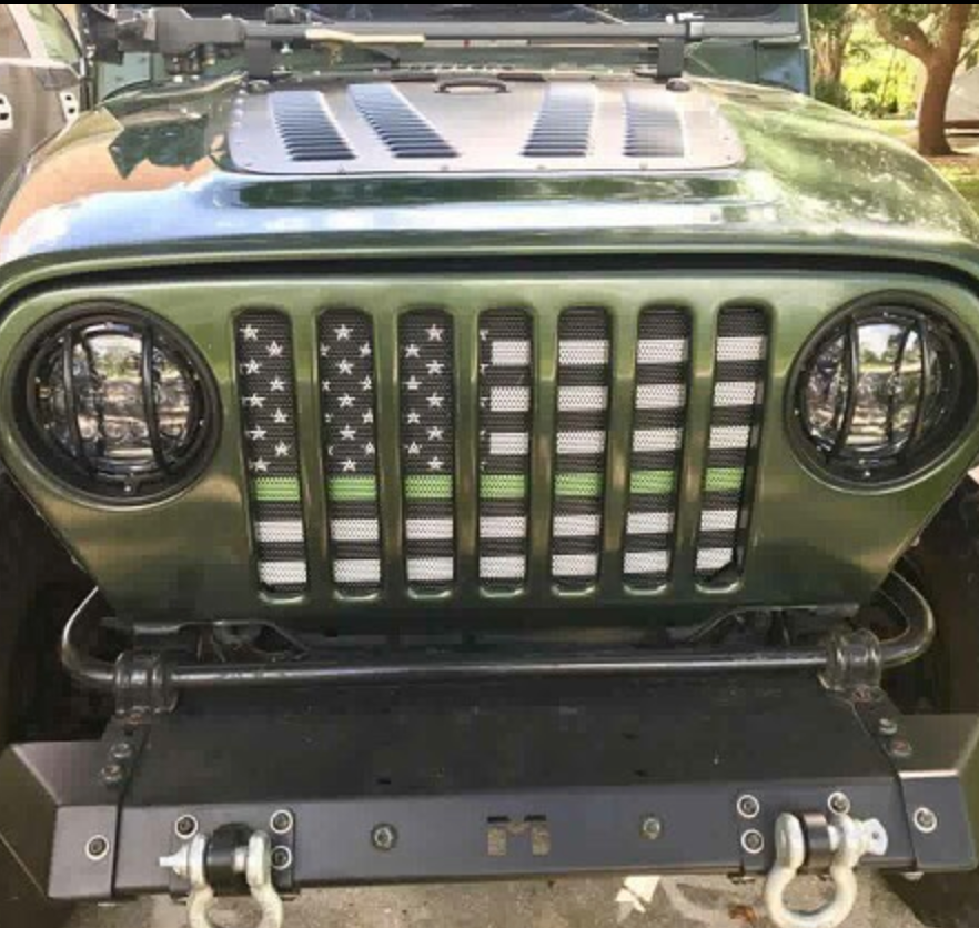 American Black and White Thin Green Line Military Grille Insert