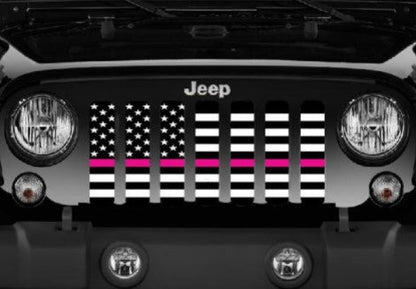 Black and White Fight Like a Girl Pink Line Grille Insert