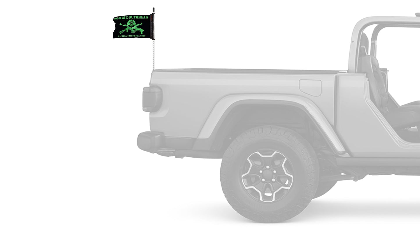 Zombie Outbreak Tactical Response Unit 12"x18" Forever Wave Flag for Jeep Wrangler JLU 4-Door 2018-Present