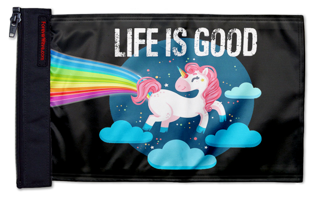 Life Is Good Unicorn 12"x18" Forever Wave Flag for Jeep Wrangler JKU 4-Door 2007-2018