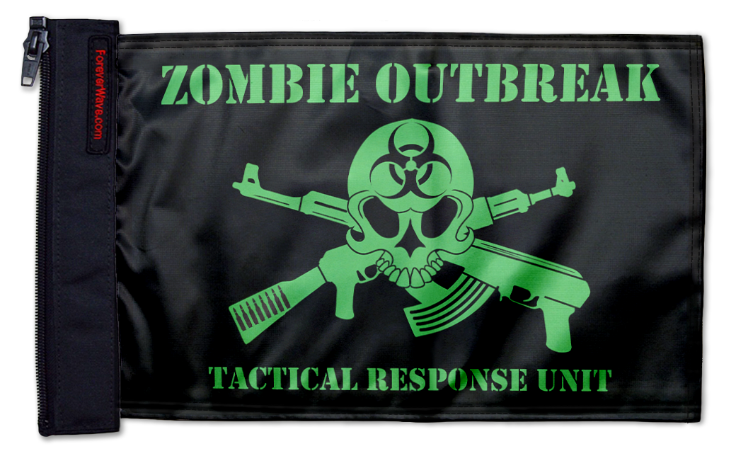 Zombie Outbreak Tactical Response Unit 12"x18" Forever Wave Flag for Jeep Wrangler JL 2-Door 2018-Present