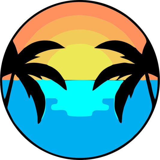 Sunset on the Water & Palm Trees Spare Tire Cover for Jeeps, Bronco, Campers, Vans & More