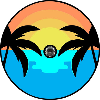 Sunset on the Water & Palm Trees Spare Tire Cover for Jeeps, Bronco, Campers, Vans & More