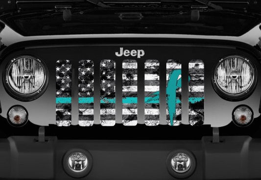Teal Ribbon Tactical American Flag Grille Insert