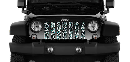 Platinum Teal White Leopard Print Grille Insert