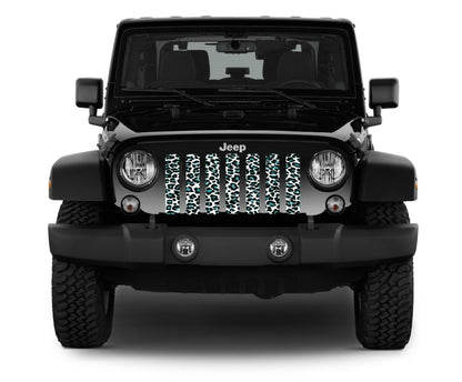 Platinum Teal White Leopard Print Grille Insert