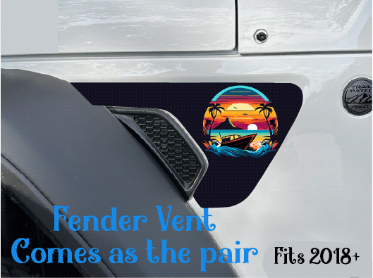 Tropical Boat Sunset Fender Vent Decals- Pair