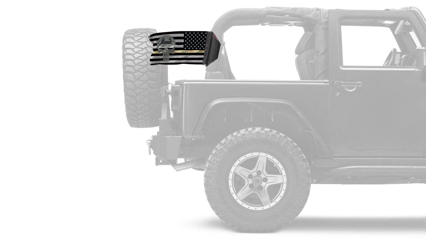 USA Subdued Thin Camo Line Infidel 12"x18" Forever Wave Flag for Jeep Wrangler JLU 4-Door 2018-Present