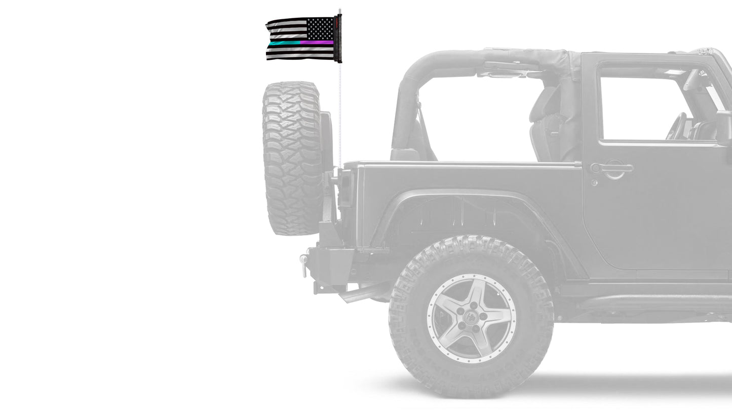 USA Subdued Thin Purple-Teal Line 12"x18" Forever Wave Flag for Jeep Wrangler JLU 4-Door 2018-Present