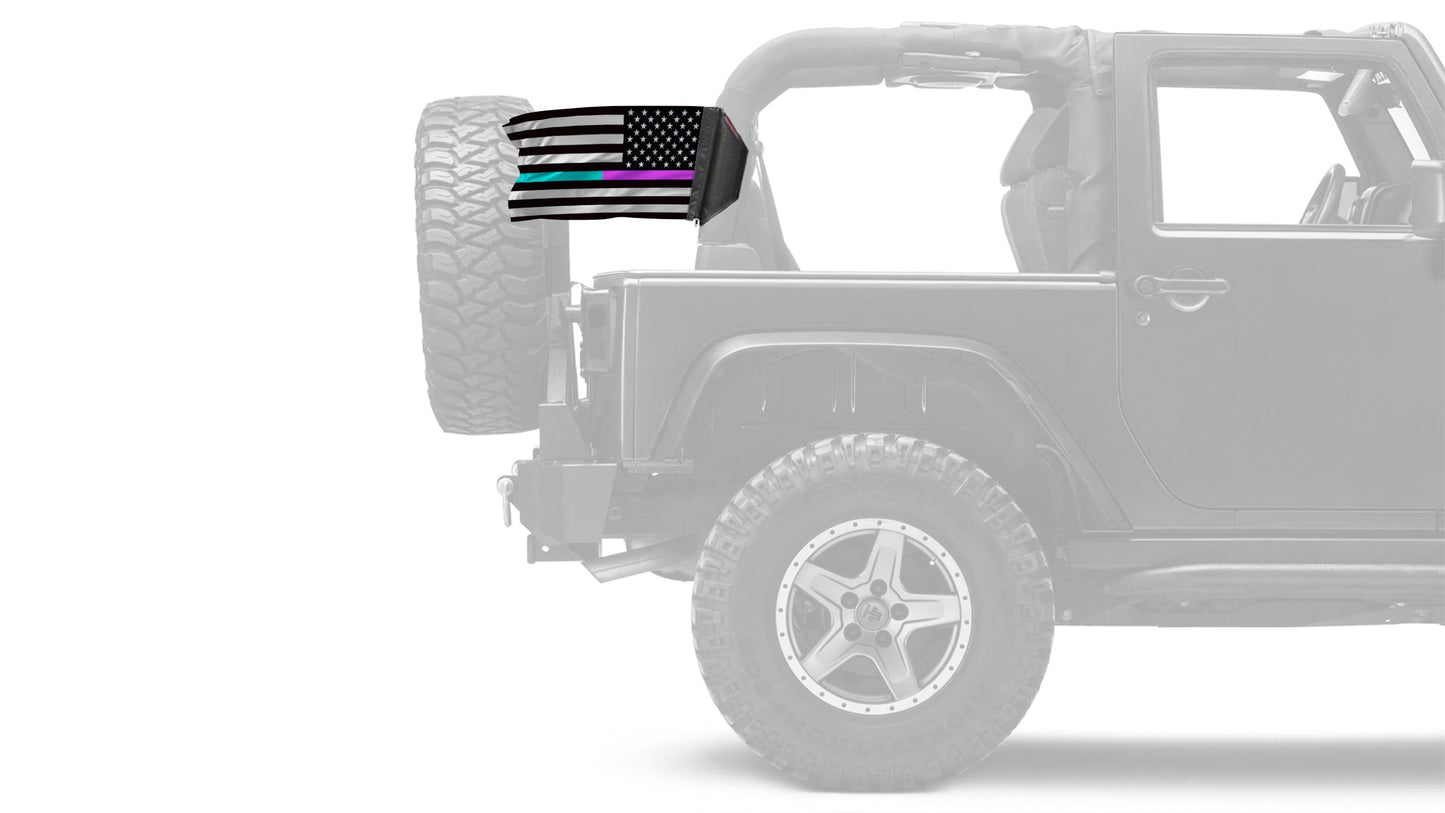 USA Subdued Thin Purple-Teal Line 12"x18" Forever Wave Flag for Jeep Wrangler JK 2-Door 2007-2018