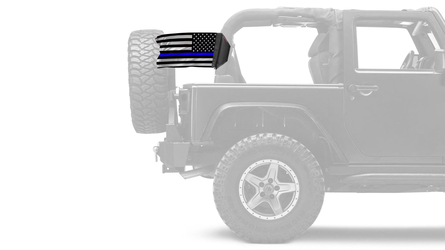 USA Subdued Thin Blue Line 12"x18" Forever Wave Flag for Jeep Wrangler JLU 4-Door 2018-Present
