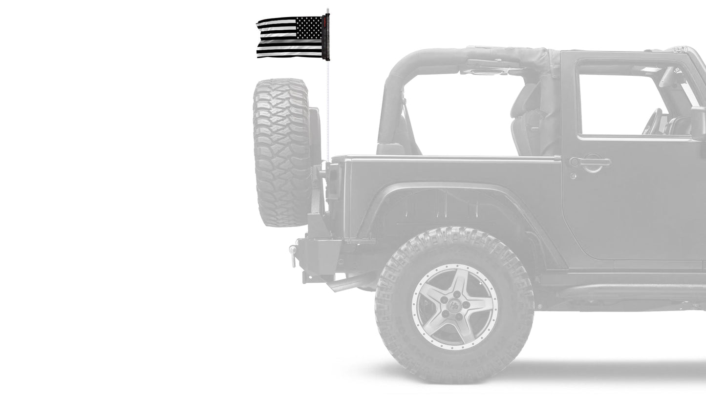 USA Subdued Thin Grey Line 12"x18" Forever Wave Flag for Jeep Wrangler JKU 4-Door 2007-2018