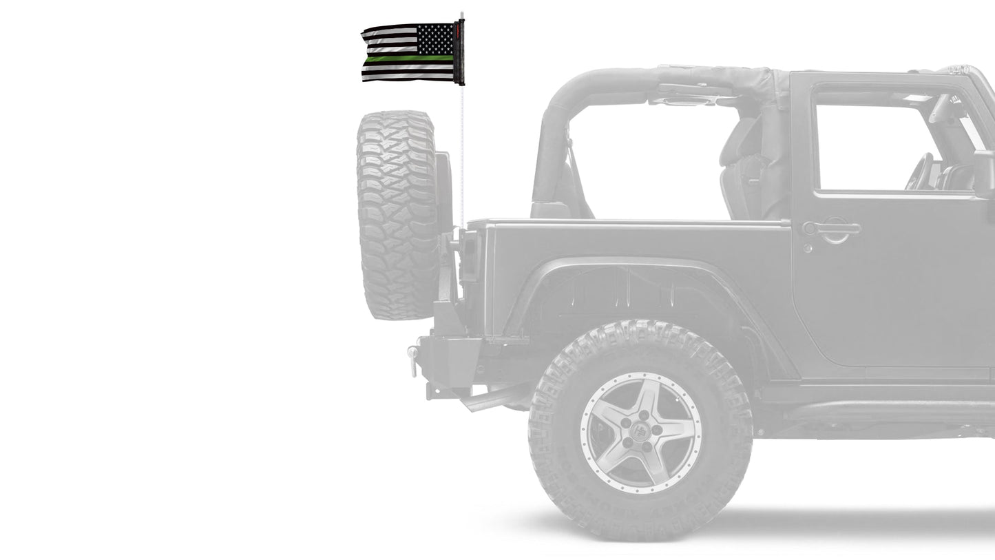 USA Subdued Thin Green Line 12"x18" Forever Wave Flag for Jeep Wrangler JKU 4-Door 2007-2018