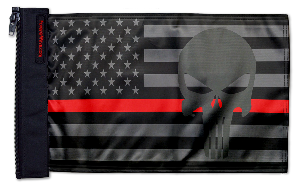 USA Subdued Thin Red Line Punisher 12"x18" Forever Wave Flag for Jeep Wrangler JKU 4-Door 2007-2018