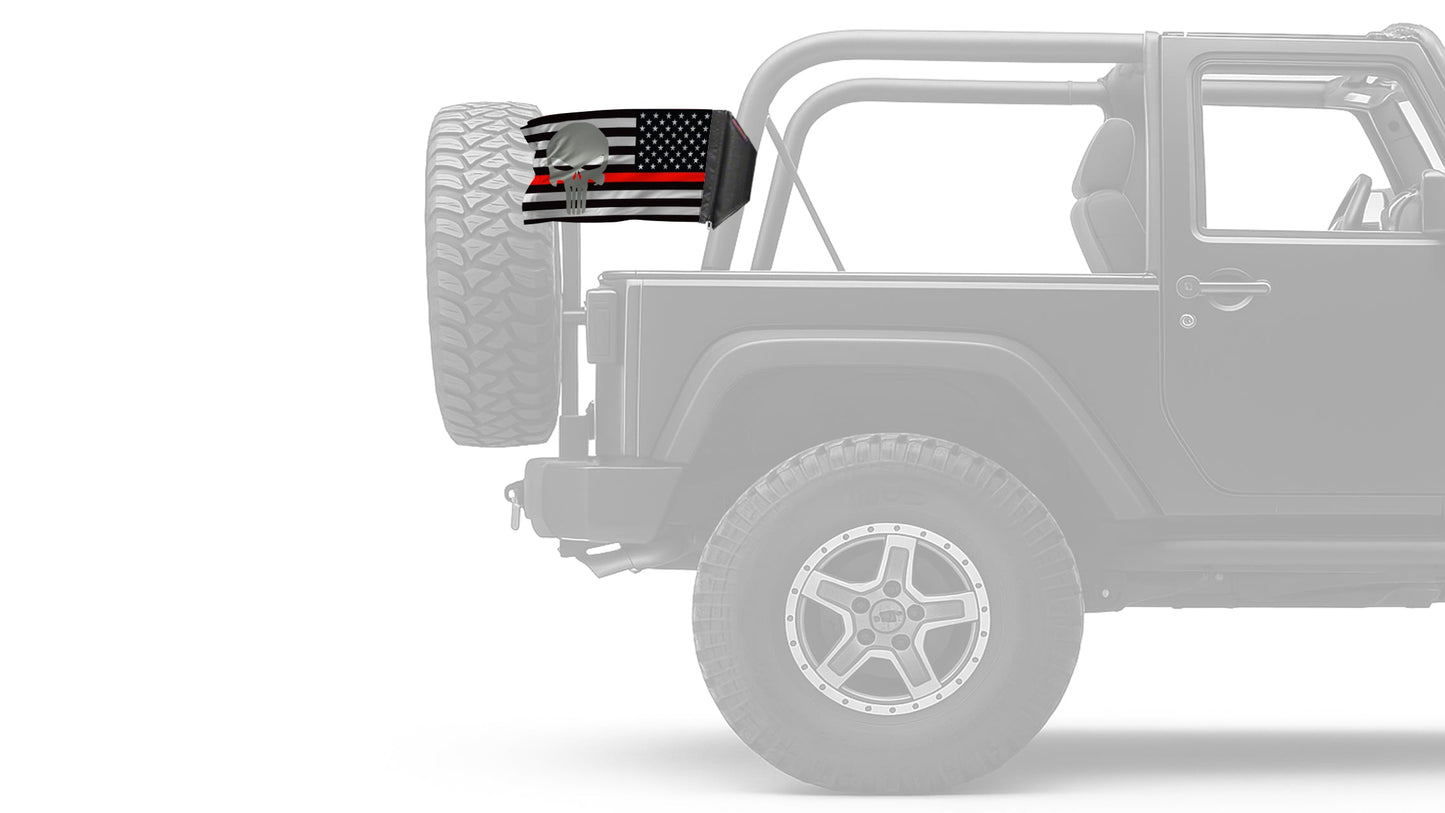 USA Subdued Thin Red Line Punisher 12"x18" Forever Wave Flag for Jeep Wrangler LJ 2003-2006