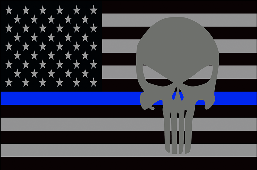 USA Subdued Thin Blue Line Punisher 12"x18" Forever Wave Flag for Jeep Wrangler JLU 4-Door 2018-Present